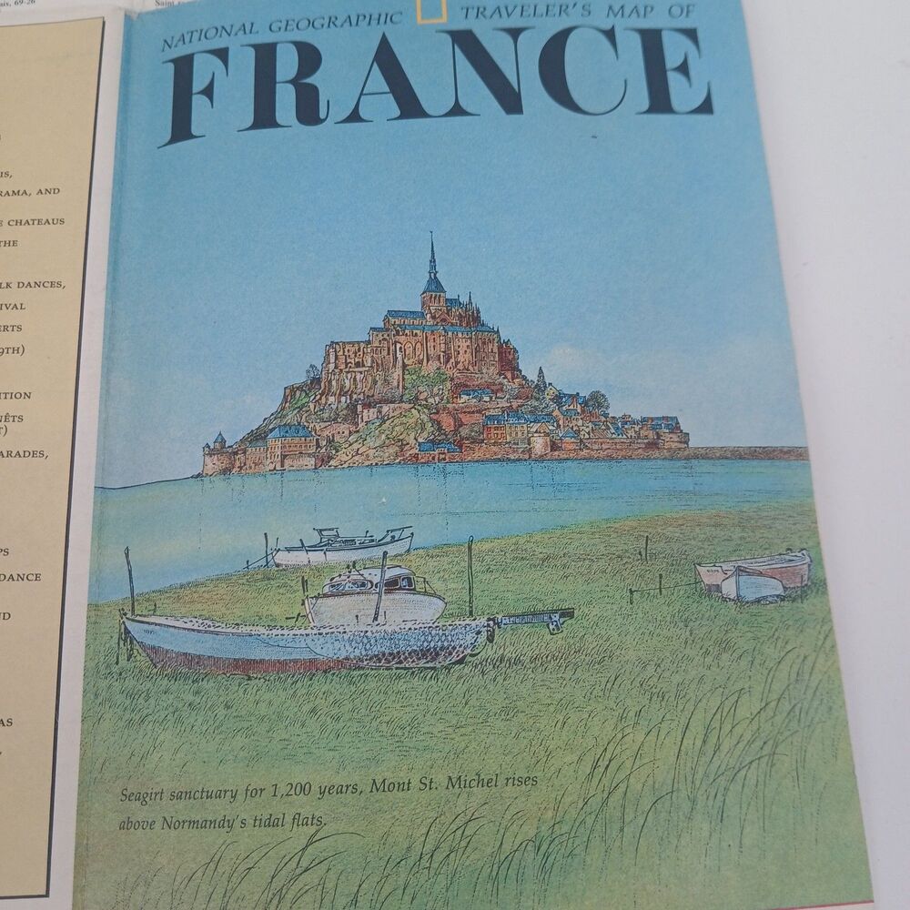 Vintage 1971 National Geographic Map of France A Traveler's Map Wall Art